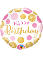 BDAY PINK & GOLD DOTS 18 " BALLOON