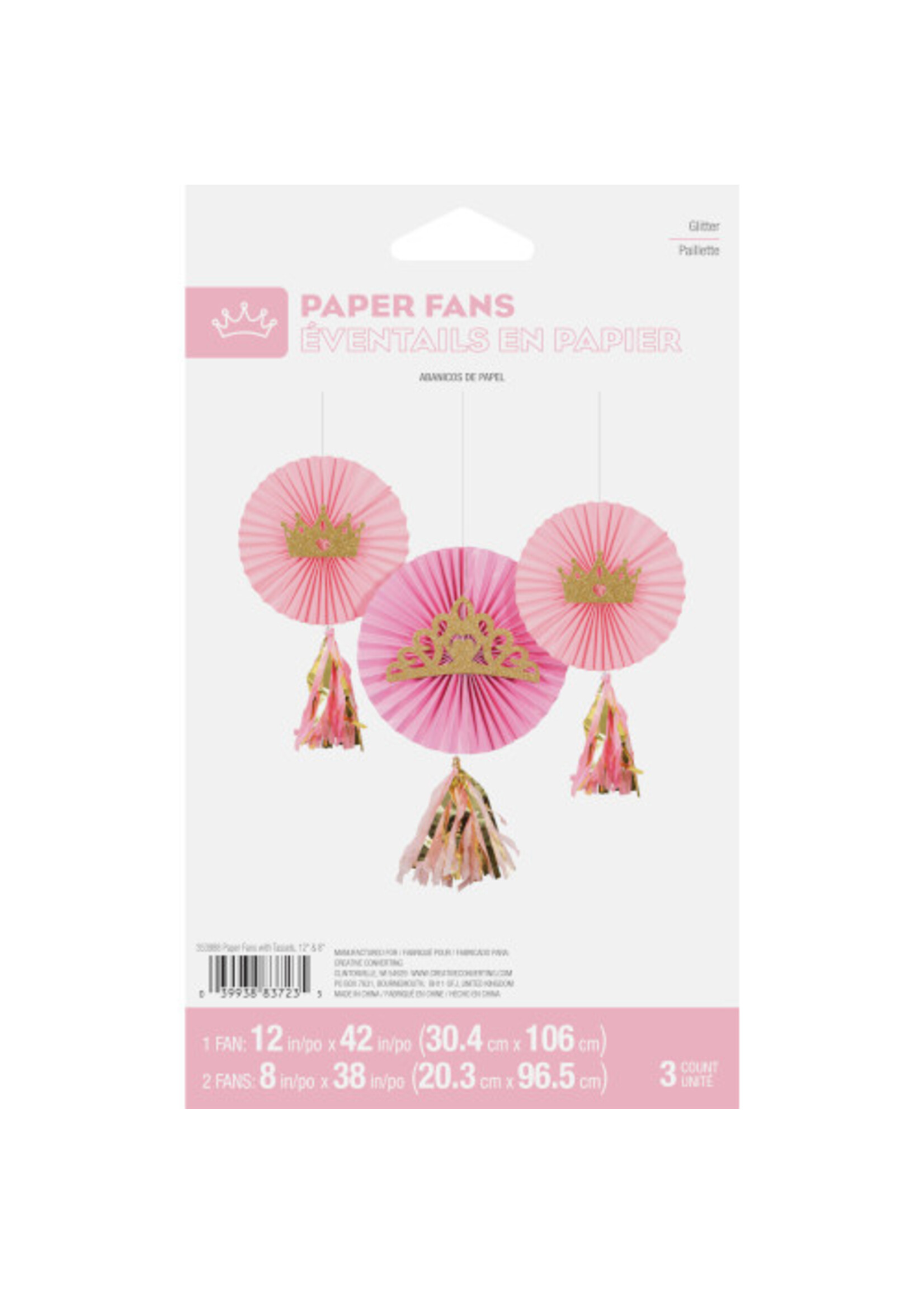 FAN PR /3CT 12"&8" W/ TASSEL PRINCESS