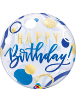 BDAY BLUE & GOLD DOTS 22" BUBBLE BALLOON