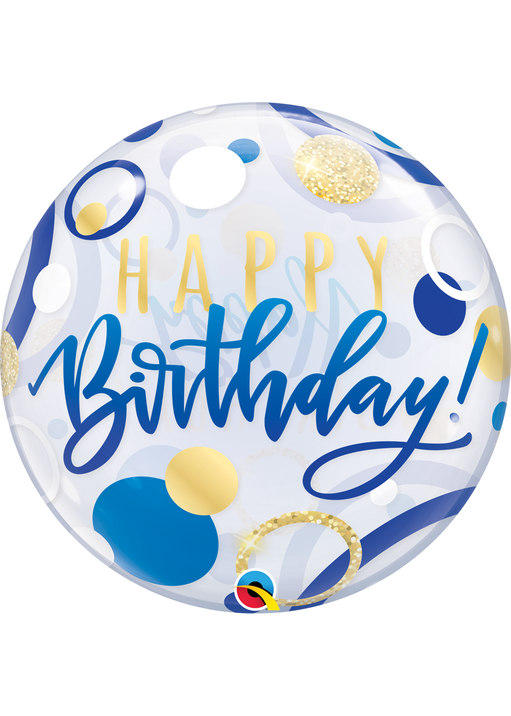 BDAY BLUE & GOLD DOTS 22"BUBBLE BALLOON