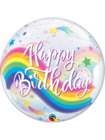 BDAY RAINBOW UNICORNS 22" BUBBLE BALLOON