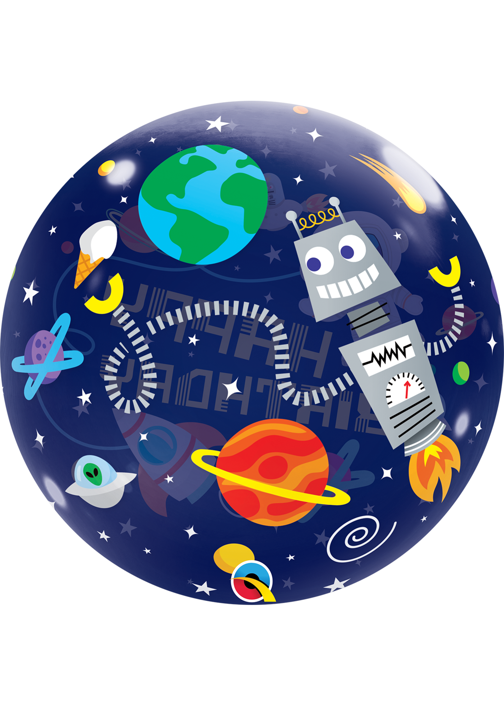BDAY OUTER SPACE 22"  BUBLE BALLOON
