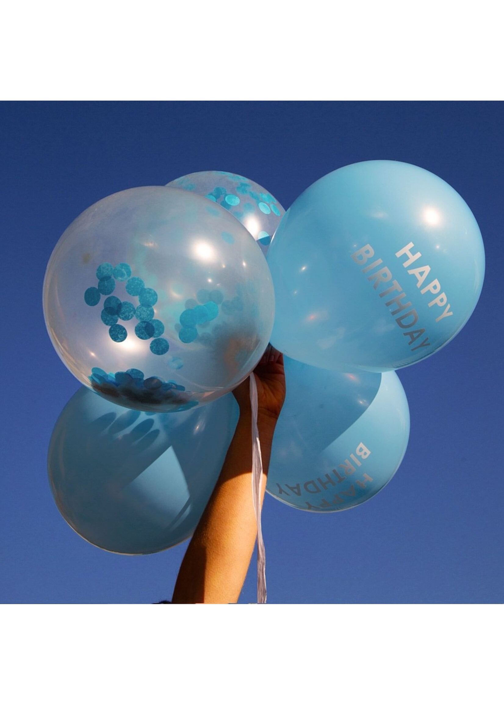 Blue Happy Birthday Balloons With Confetti