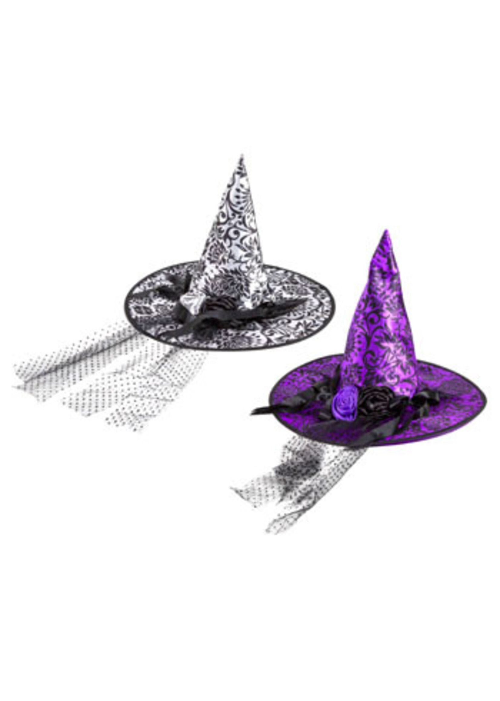 Witch Hat Adult 2ast Satin Printed W/rosettes,ribbon,tulle