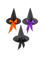 Witch Hat Adult W/satin Ribbon & Bow 3assorted Orange/black/purple Bow