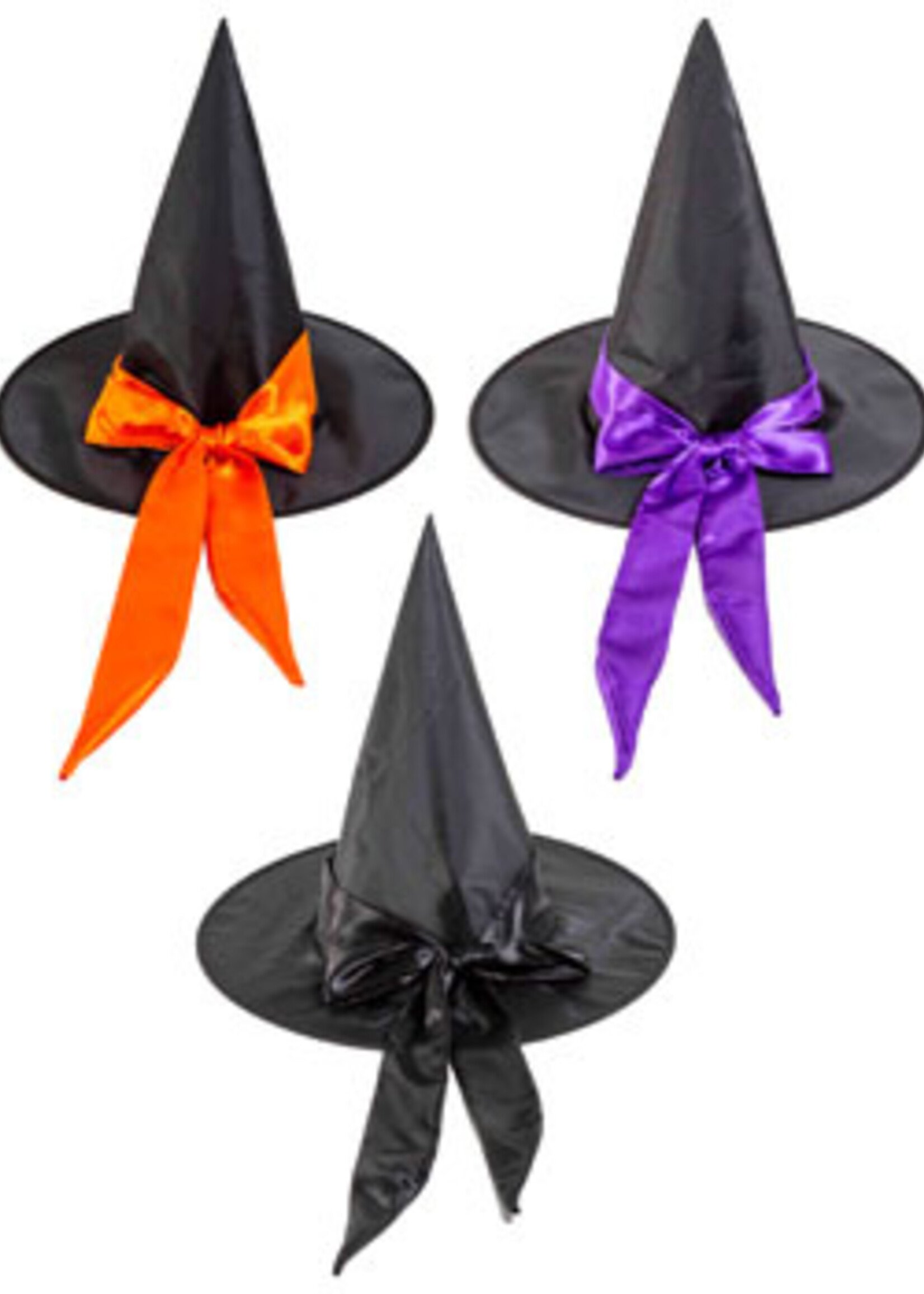 Witch Hat Adult W/satin Ribbon & Bow 3assorted Orange/black/purple Bow