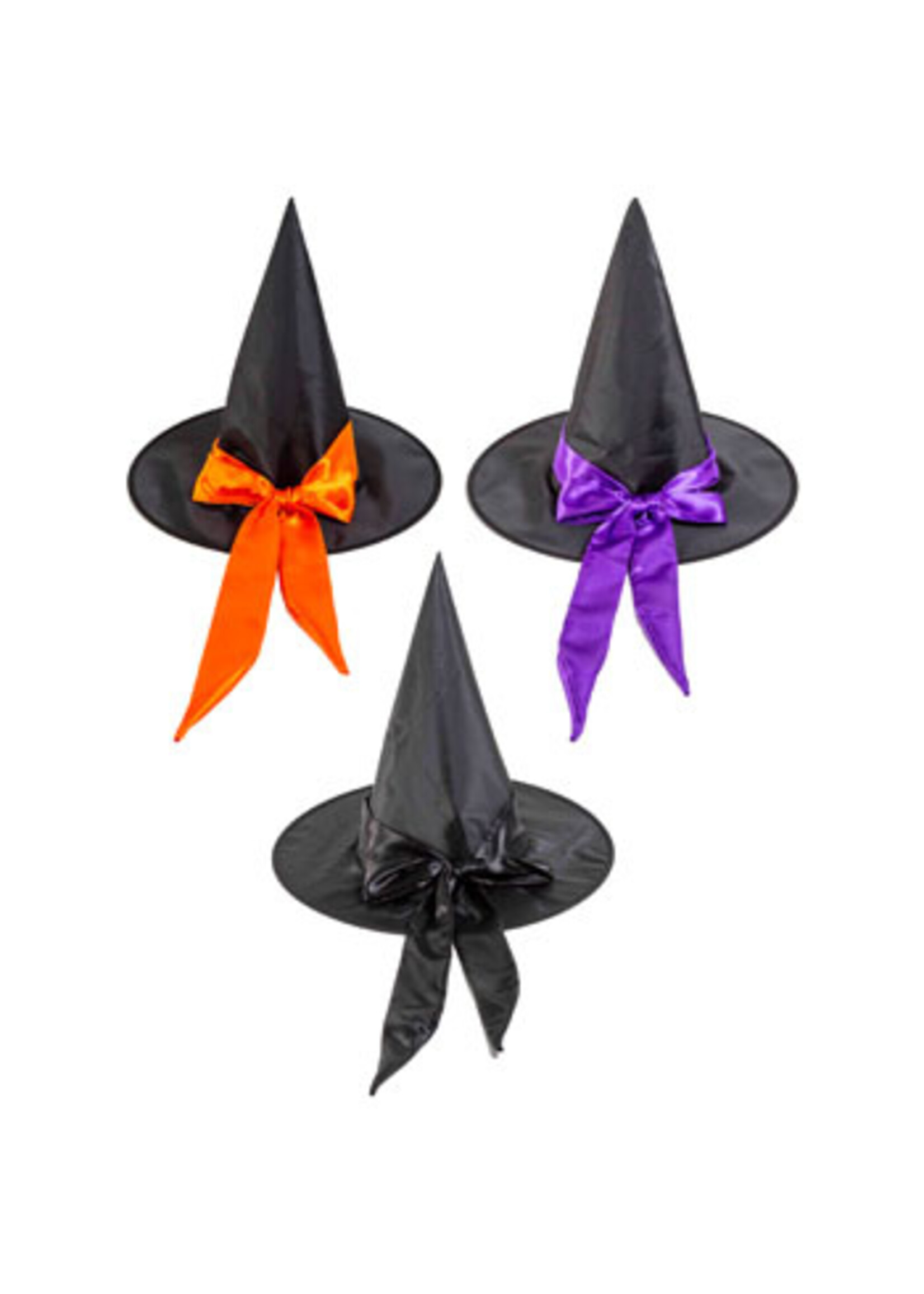 Witch Hat Adult W/satin Ribbon & Bow 3assorted Orange/black/purple Bow