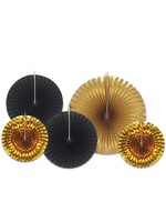 GOLD & BLACK Assorted Paper & Foil Decorative Fans