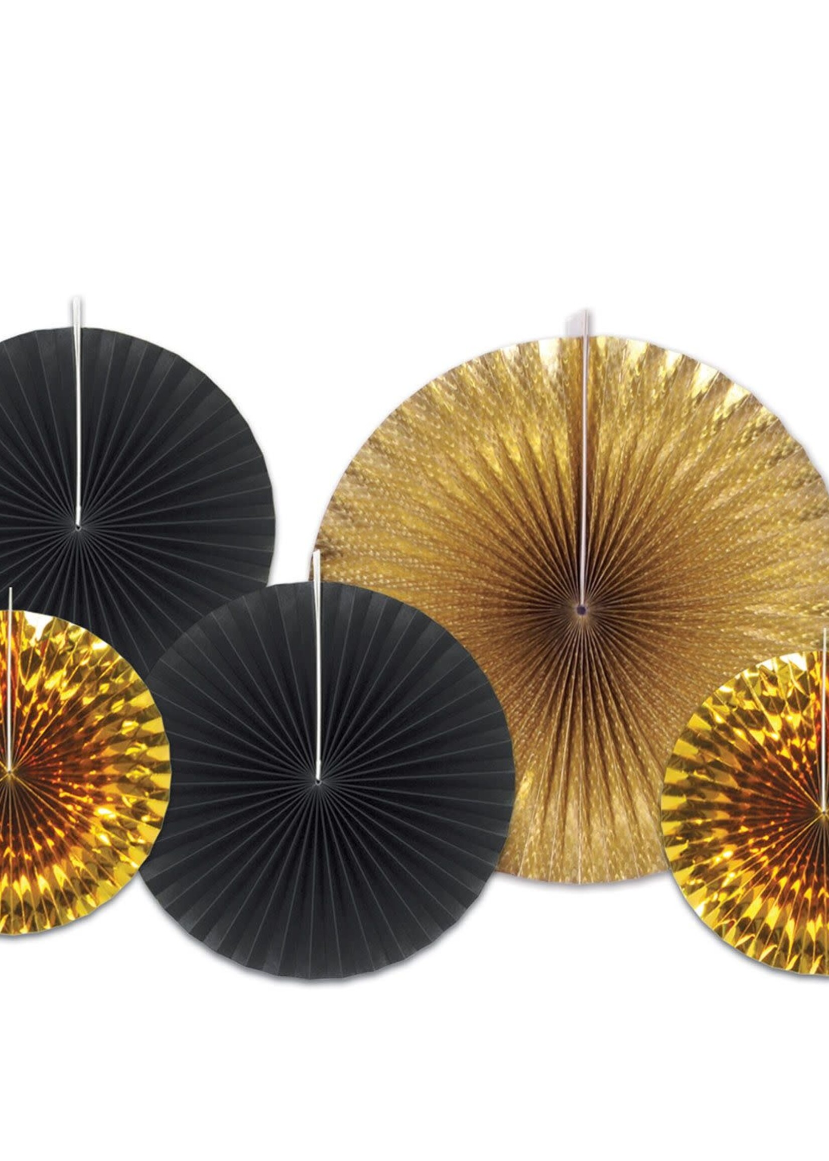 GOLD & BLACK Assorted Paper & Foil Decorative Fans