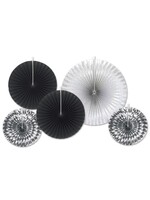 SILVER & BLACK Assorted Paper & Foil Decorative Fans 5/PKT
