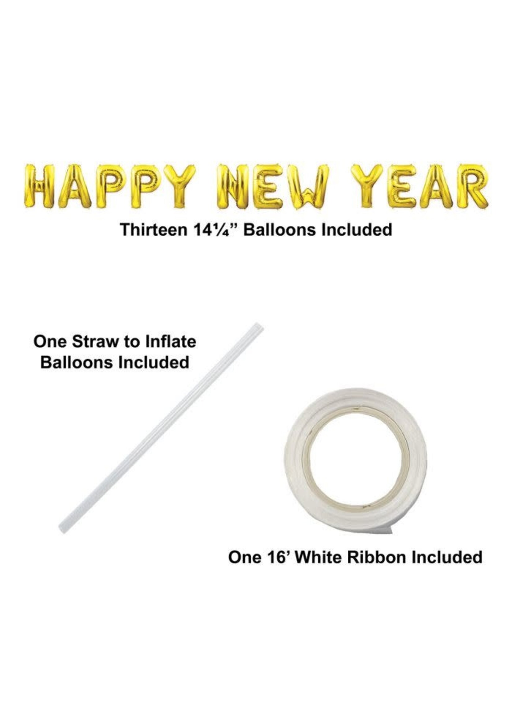 Happy New Year Balloon Streamer gld