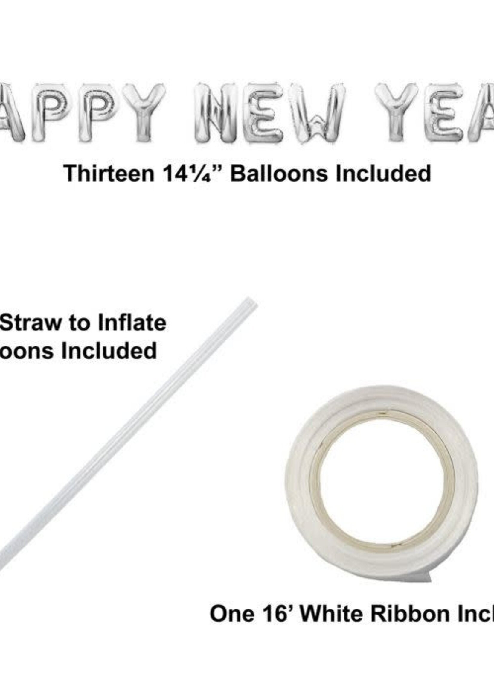Happy New Year Balloon Streamer silver