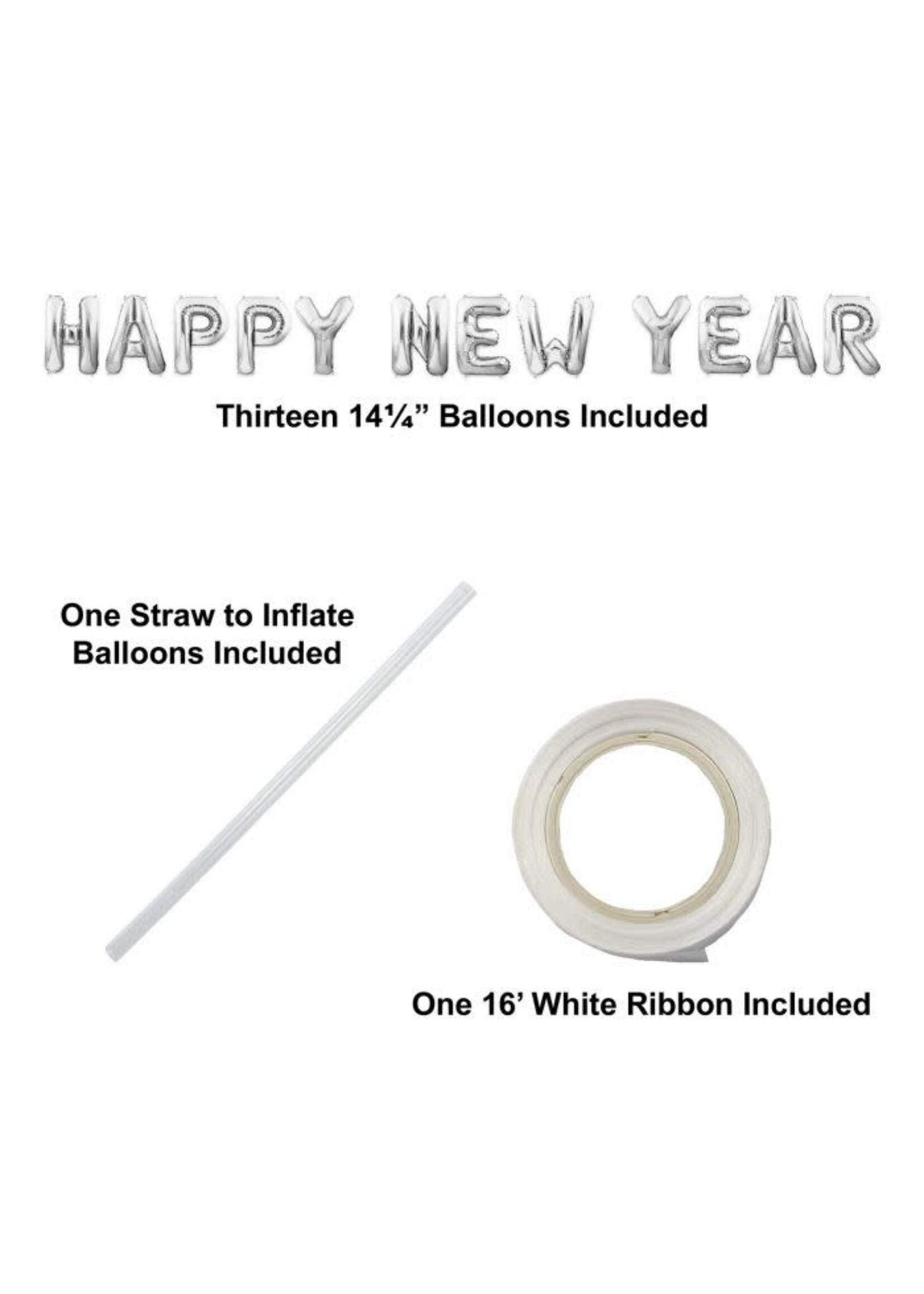 Happy New Year Balloon Streamer silver