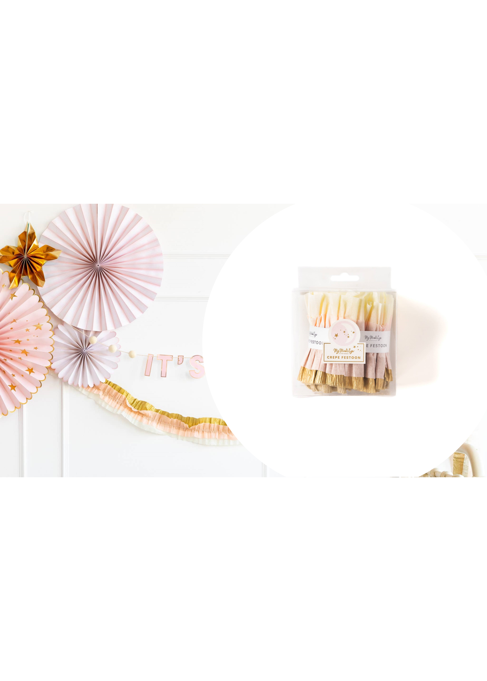 Baby Cream/Pink/Gold Crepe Paper Banner