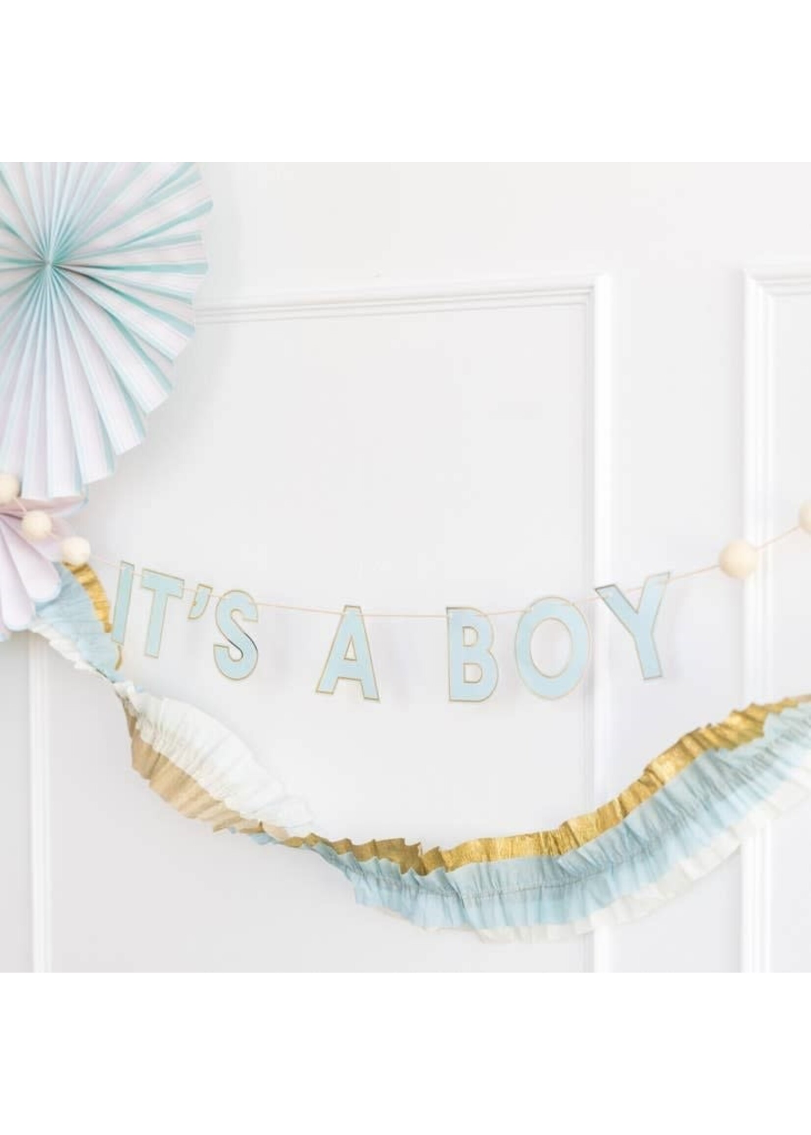 Cream/Blue/Gold Crepe Paper Banner