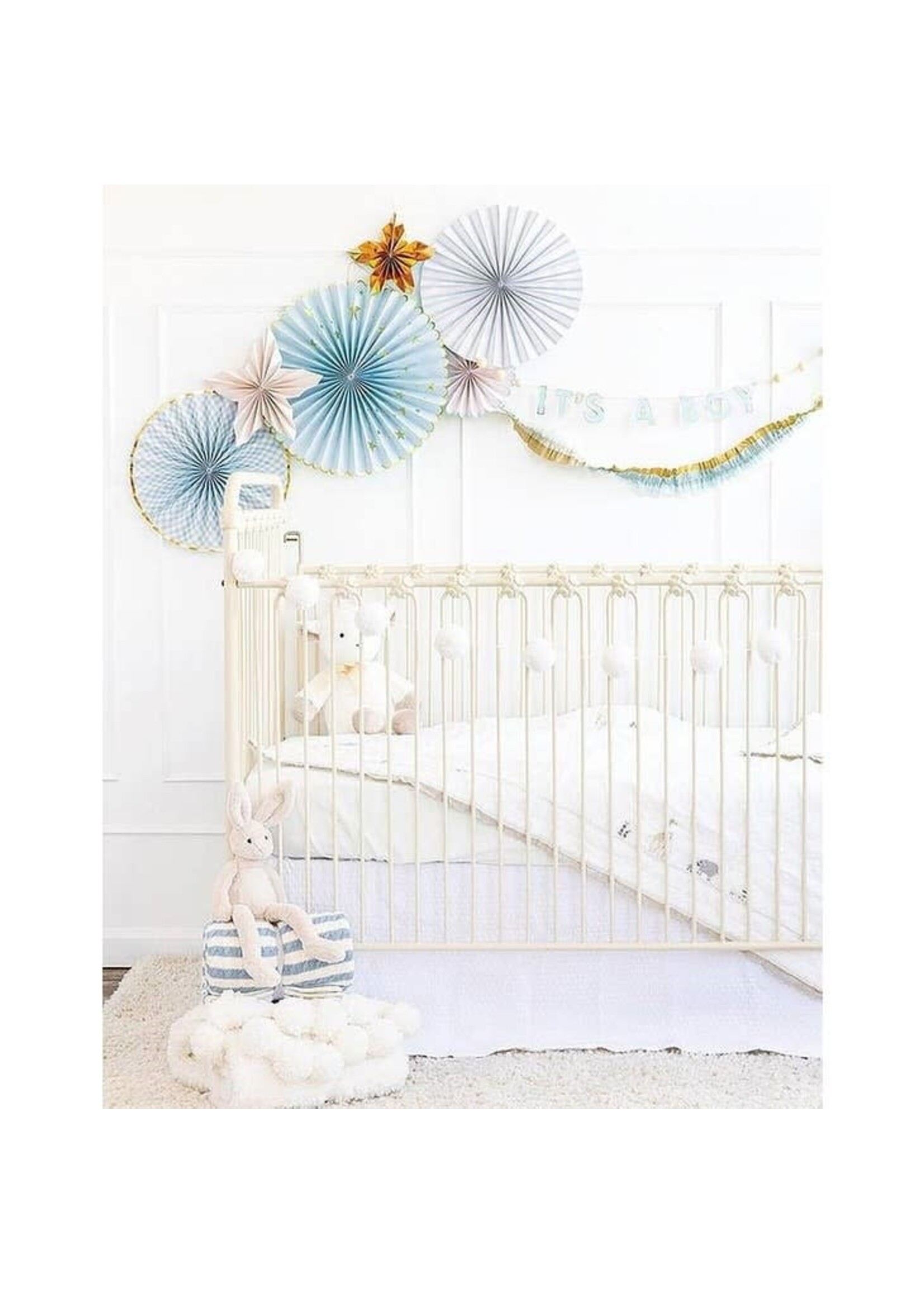 Cream/Blue/Gold Crepe Paper Banner
