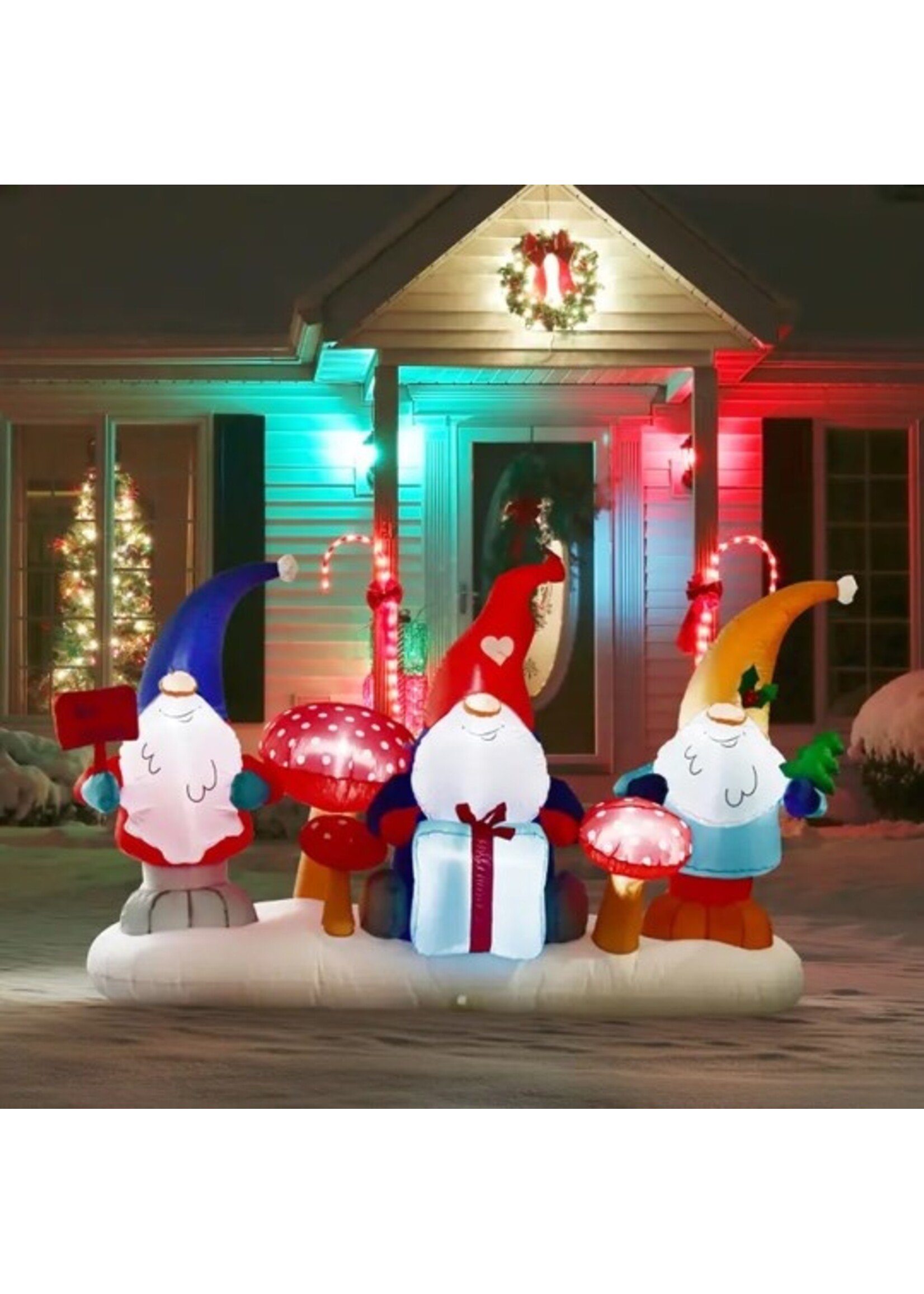 7FT Christmas Inflatable Decoration Three Cute Gnomes