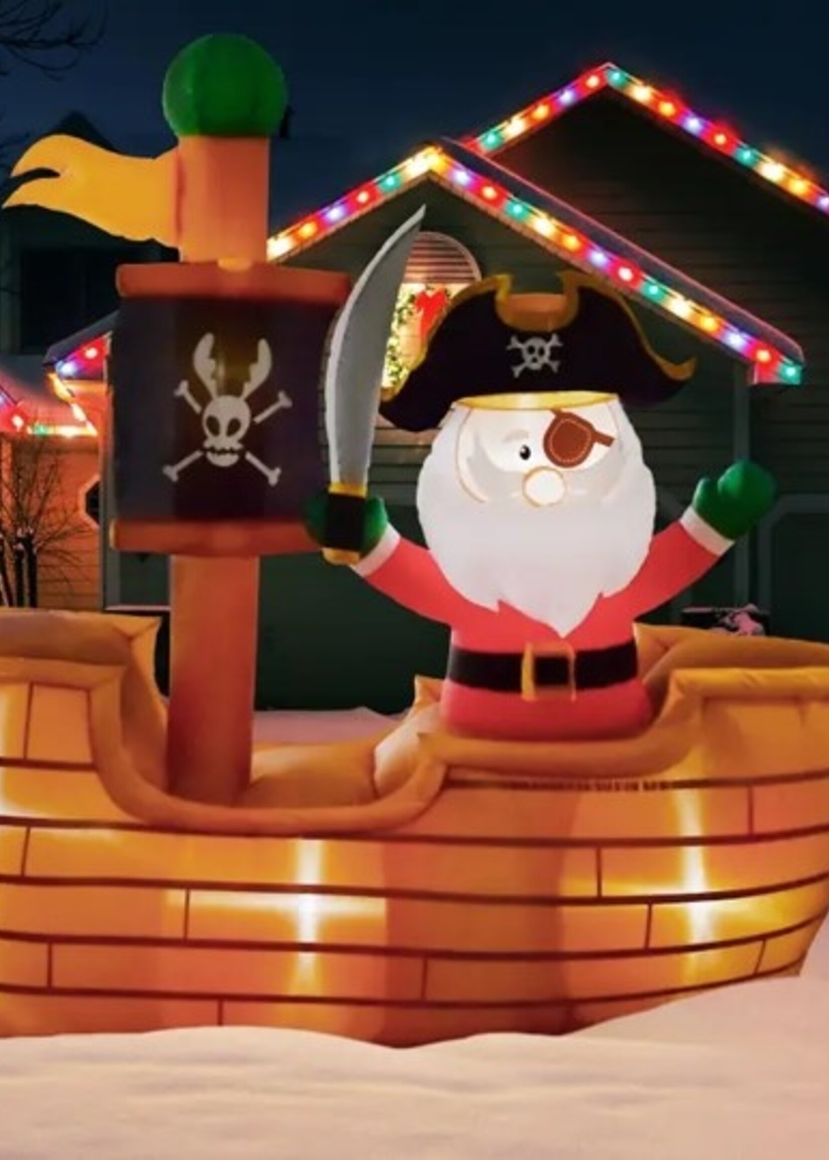 6FT Christmas Inflatable Decoration Santa in the Pirate Ship