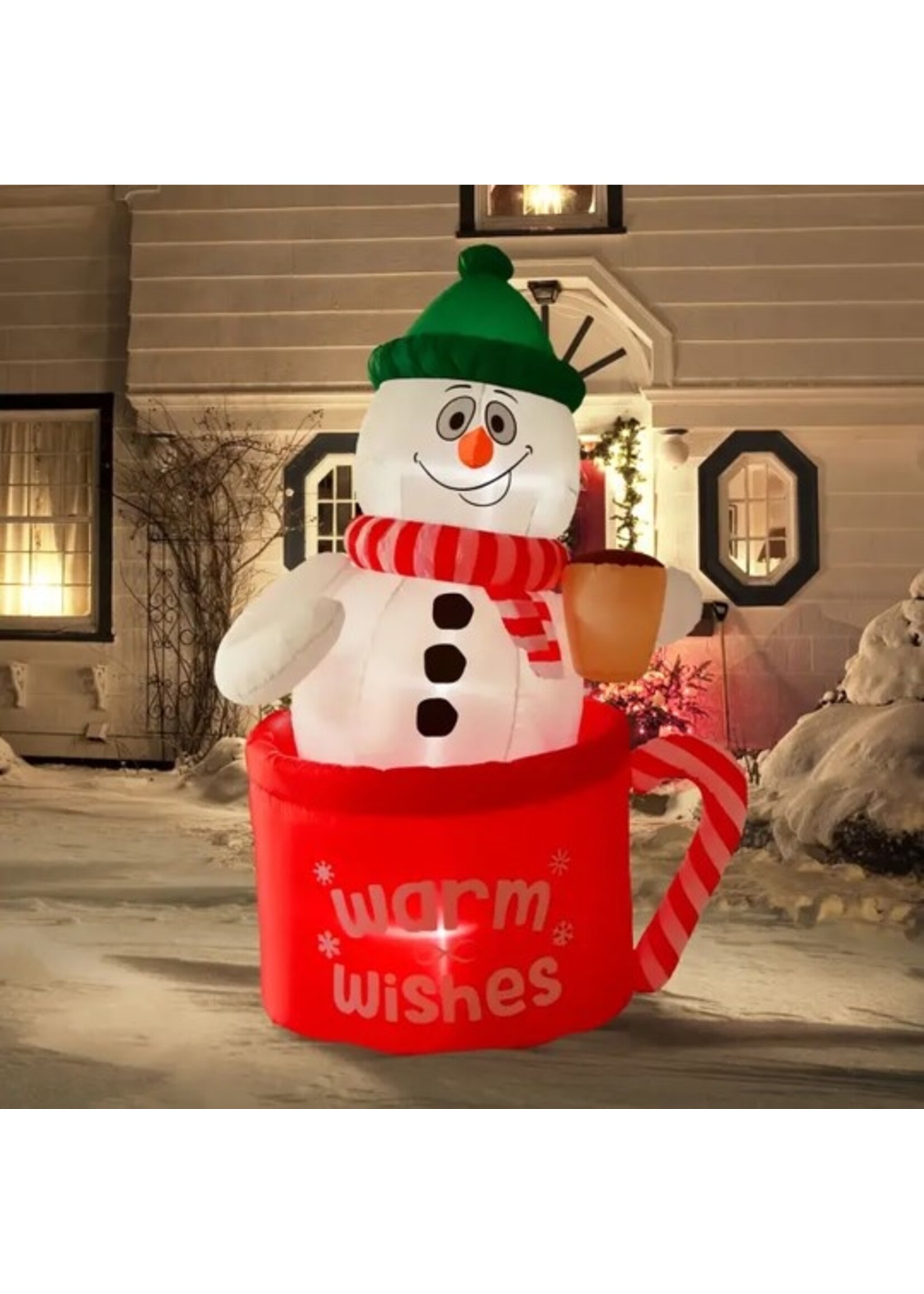 6FT Christmas Inflatable Decoration Snowman in the Mug Cup