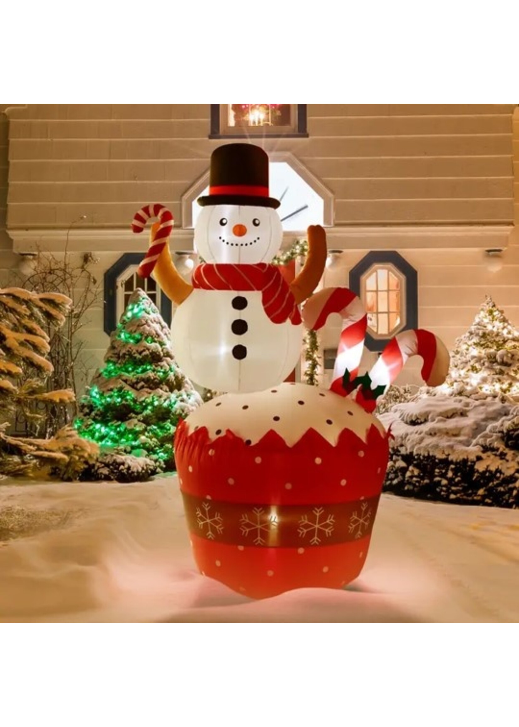 7FT Christmas Inflatable Decoration Snowman on the Cupcake