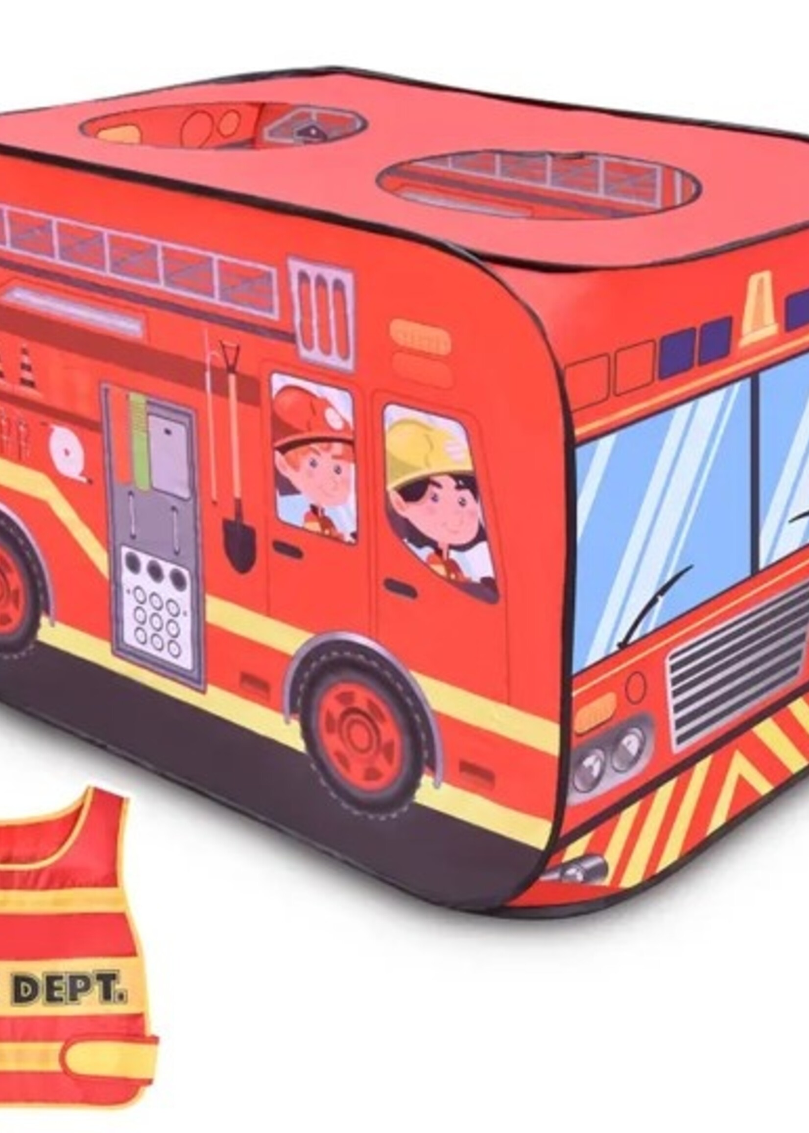 Fire Truck Pop Up Play Tent for Kids with Fireman Costume