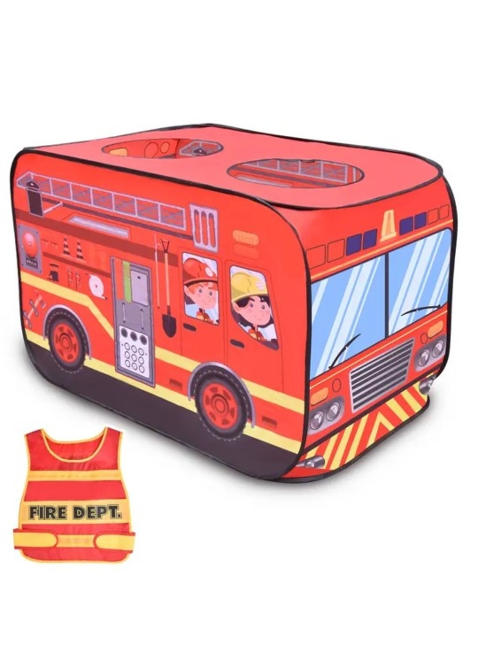 Fire Truck Pop Up Play Tent for Kids with Fireman Costume