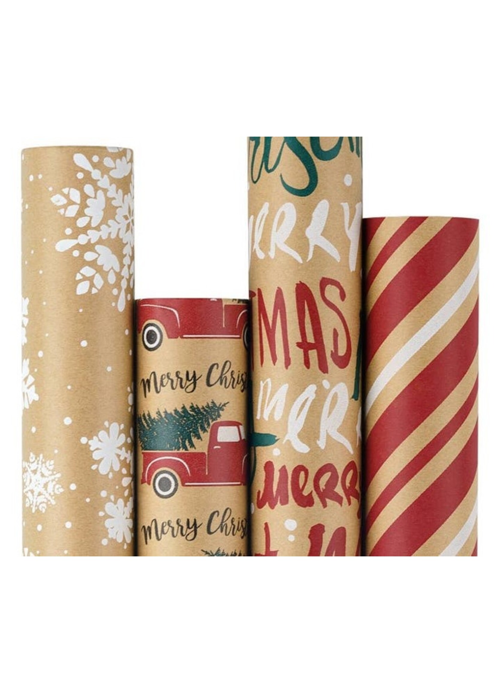 XMAS Kraft Wrapping Paper, Recycled Paper Roll - Car