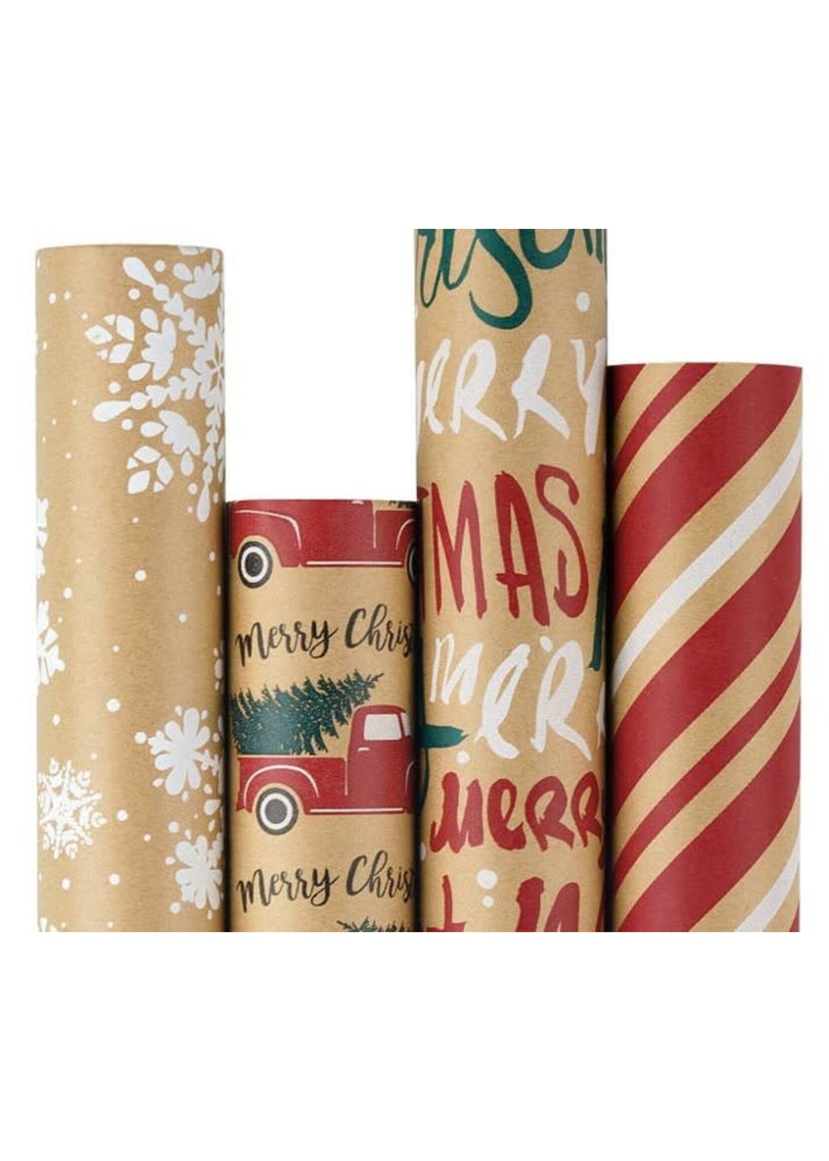 XMAS Kraft Wrapping Paper, Recycled Paper Roll - Car