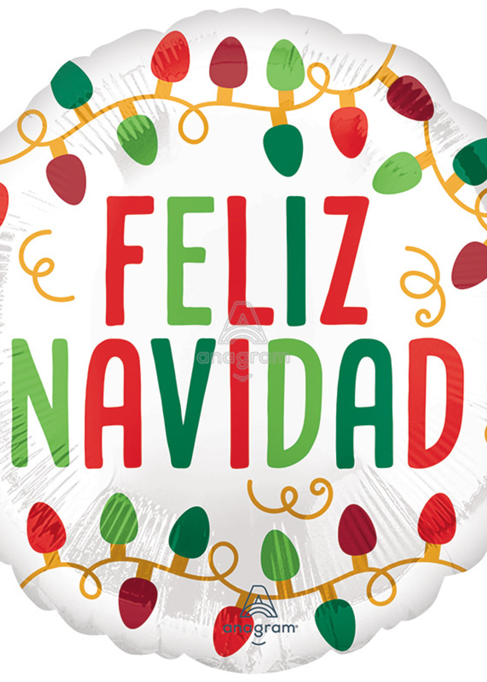 18" Feliz Navidad Christmas Lights Foil Balloon