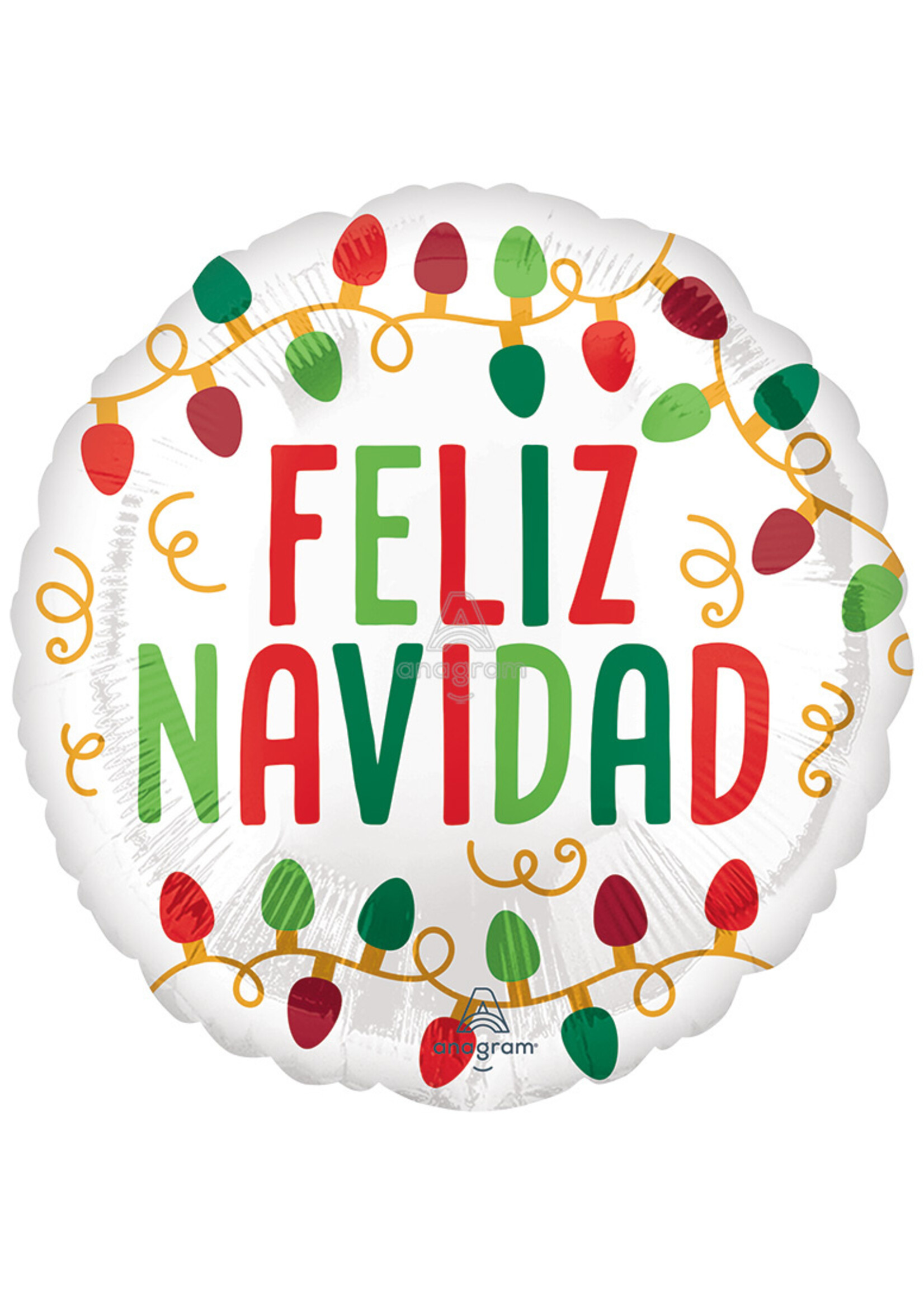 18" Feliz Navidad Christmas Lights Foil Balloon