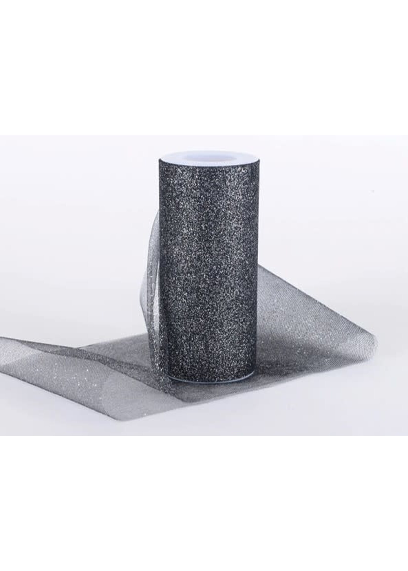 Black Premium Glitter Tulle Fabric ( W: 6 Inch | L: 10 Yards )