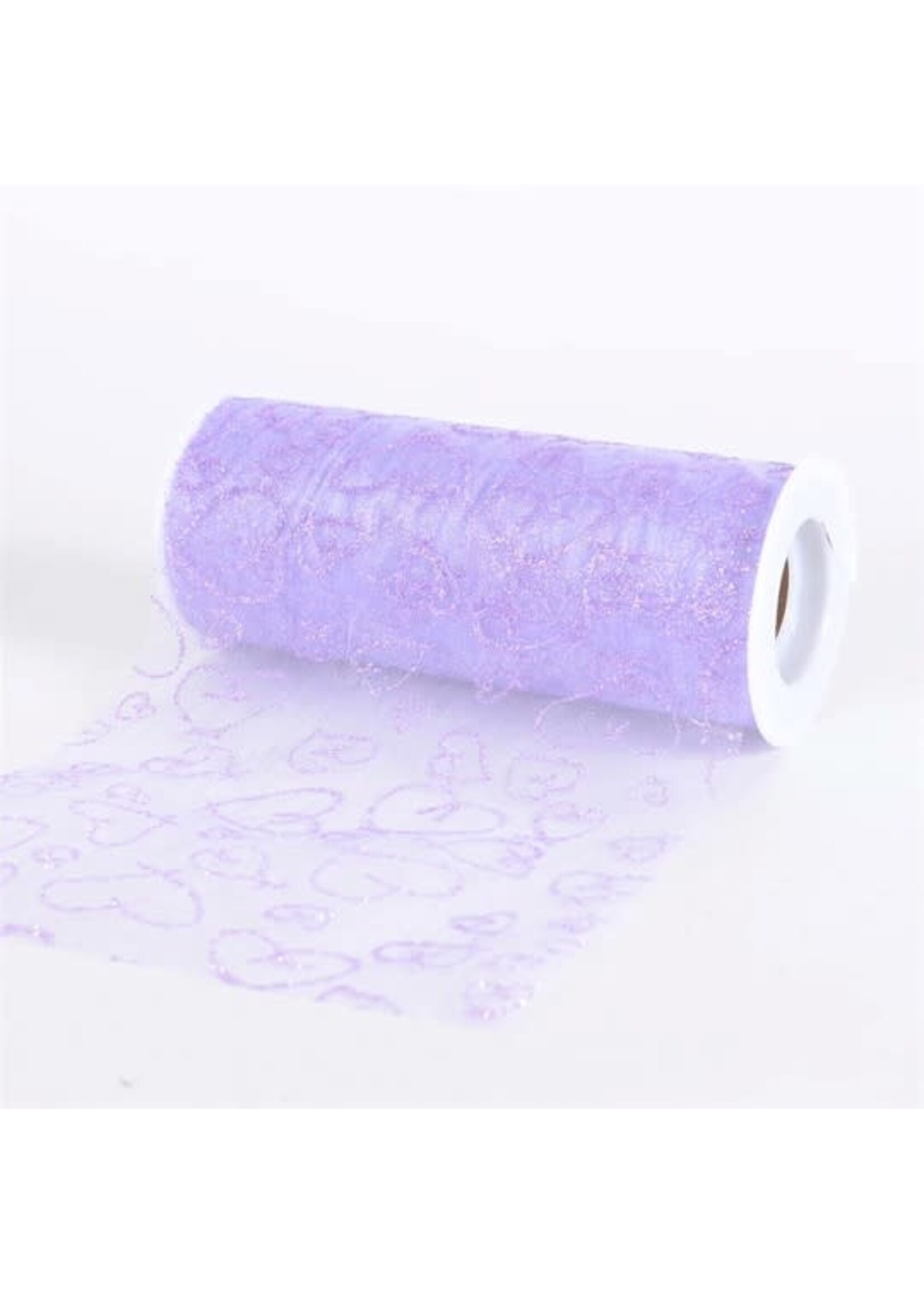 Lavender Glitter Heart Organza 6 Inch Roll 10 Yards