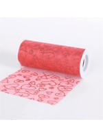 Red Glitter Heart Organza 6 Inch Roll 10 Yards