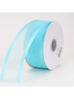 7/8 Inch Aqua Blue Organza Ribbon Two Satin Edges