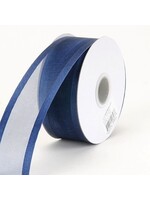 7/8 Inch Navy Blue Organza Ribbon Two Satin Edges