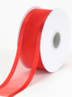 7/8 Inch Red Organza Ribbon Two Satin Edges