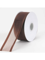 7/8 Inch Brown Organza Ribbon Two Satin Edges
