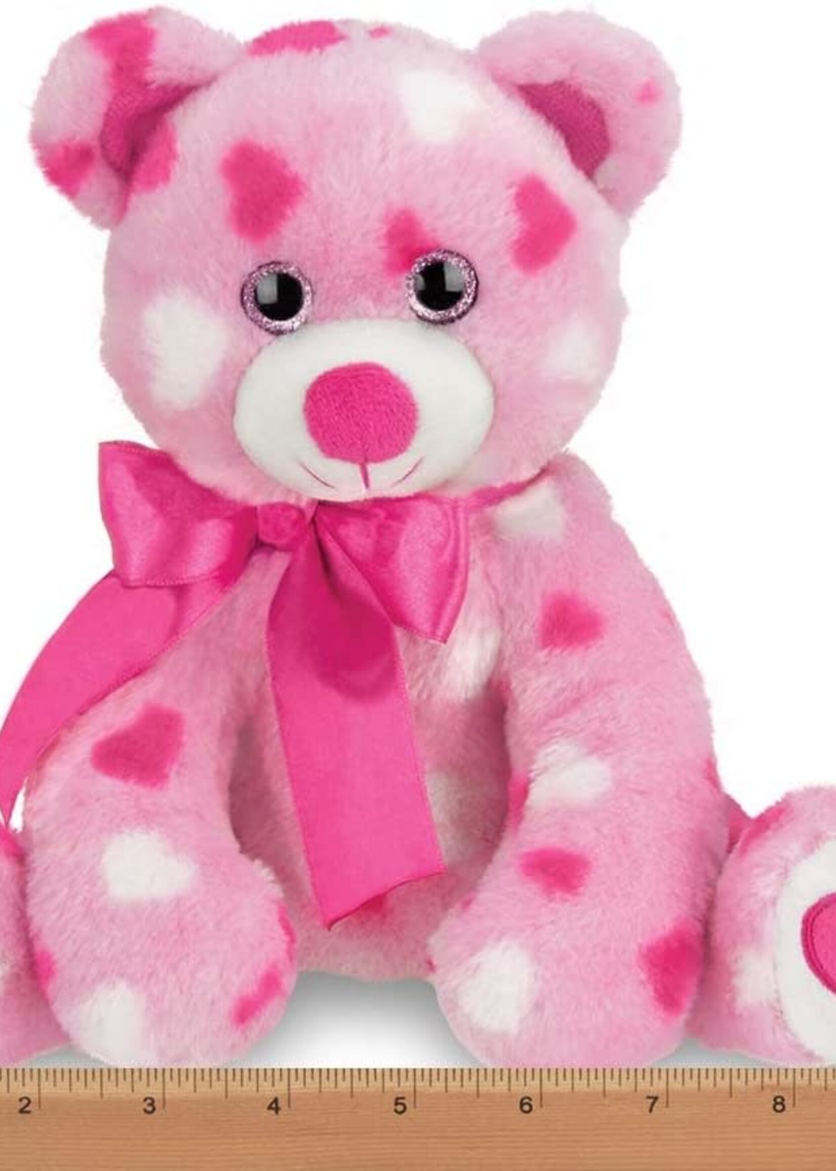 Pink Plush Stuffed Animal Teddy Bear with Hearts, 8.5 inches