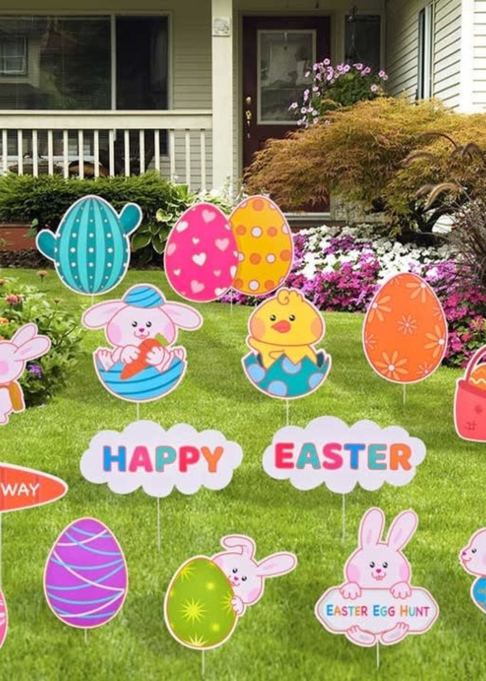 15PCS Happy Easter Yard Signs Decorations