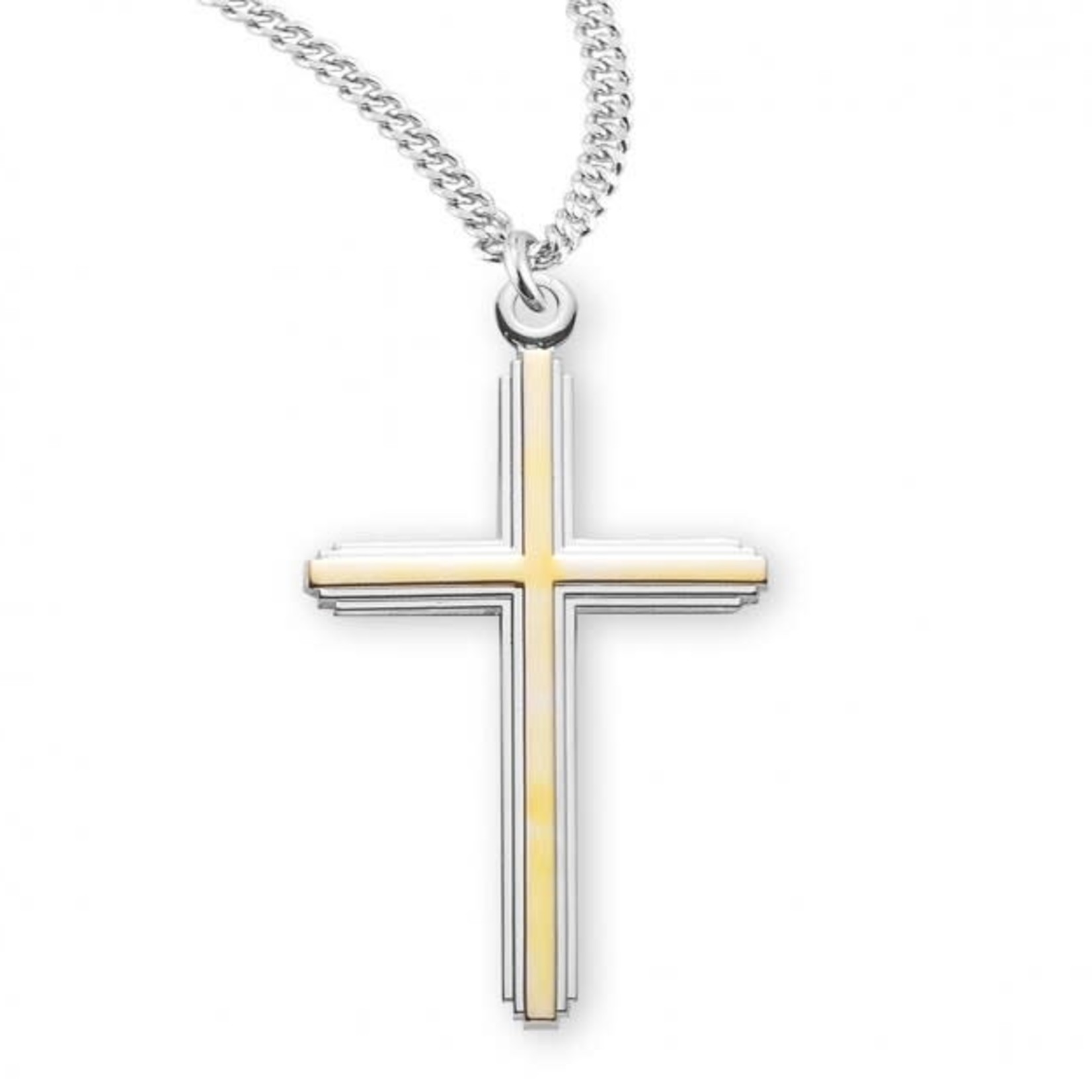 Two-Tone Sterling Silver Inlay Cross Necklace
