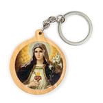 Olive Wood Icon Keychain -Sacred Heart of Mary