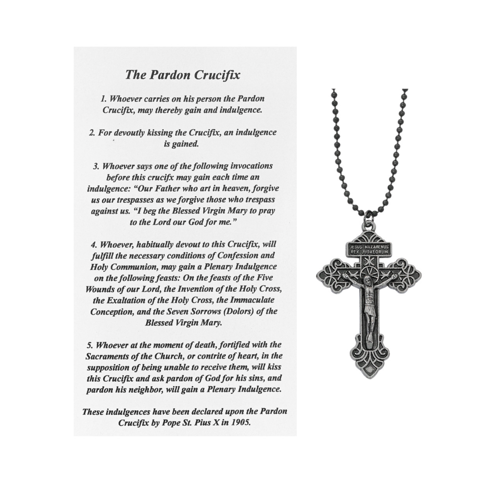 Gun Metal Pardon Crucifix Necklace with 24" Chain