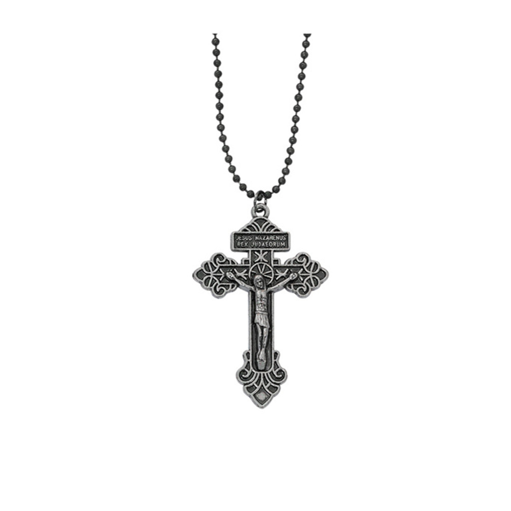 Gun Metal Pardon Crucifix Necklace with 24" Chain