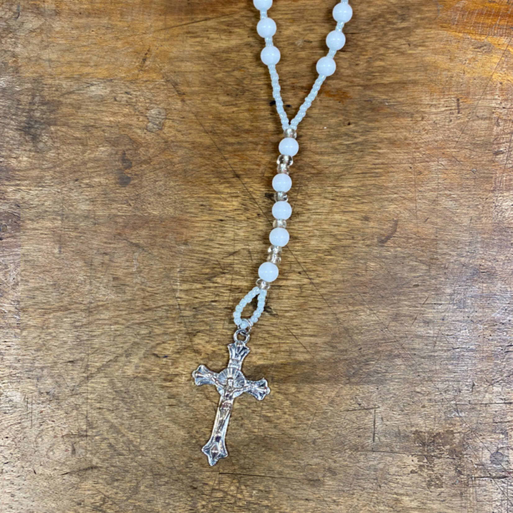 Handmade White Cord Rosary from Guatemala