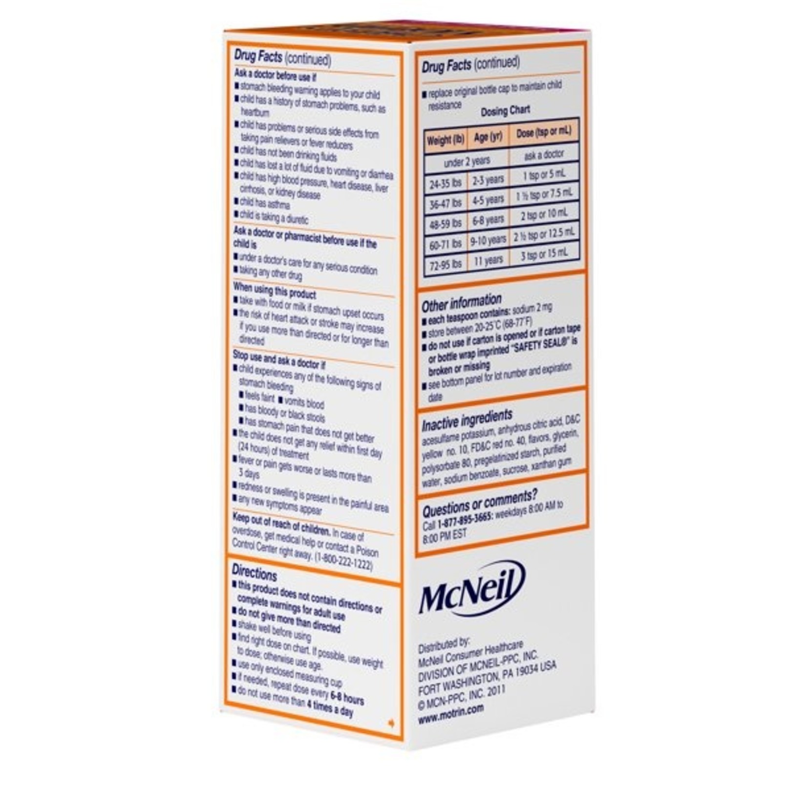 Motrin Ibuprofen Oral Suspension Children's Pain Reliever- Dye-Free Berry - 4 oz.