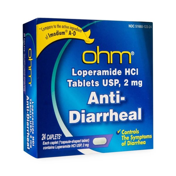 Ohm Loperamide Antidiarrheal Caplets 24 count