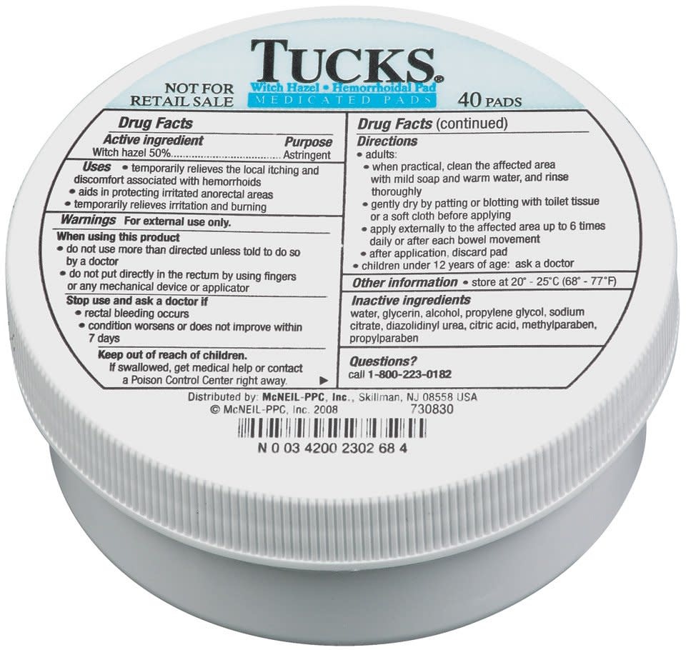 Tucks Medicated Cooling Pads, 40 ct Ingredients and Reviews