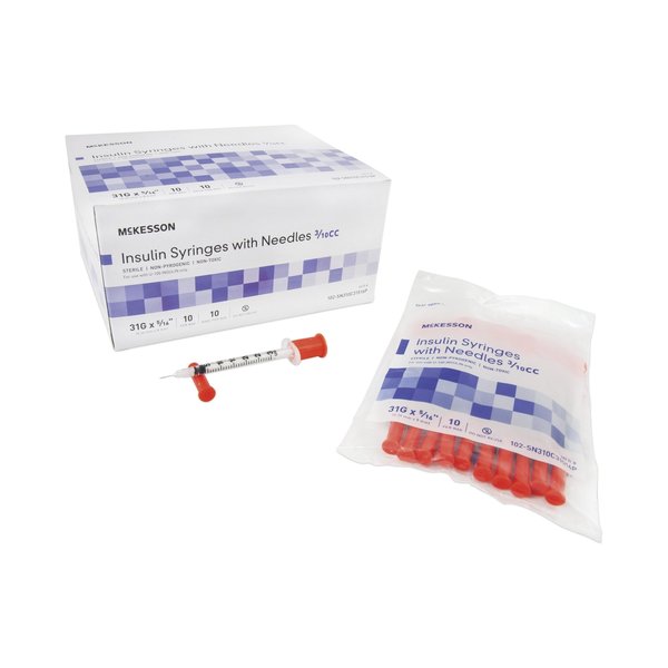 McKesson Insulin Syringe with Needle - Sterile 31Gx5/16" - 3/10cc