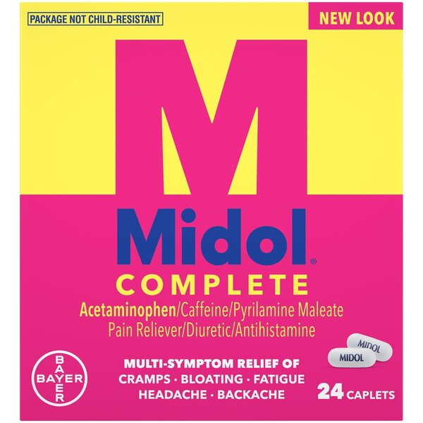 Midol Cramp Relief 500 mg - 60 mg - 15 mg Strength Acetaminophen / Caffeine / Pyrilamine Maleate Caplet 24 per Box