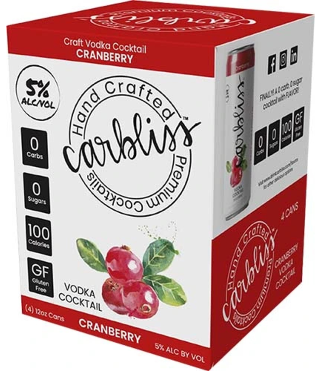 Carbliss Cranberry Vodka Cocktail 12oz 4pk